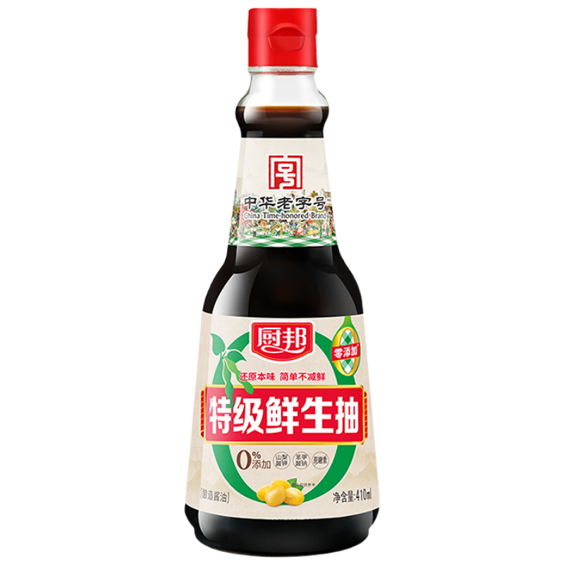 厨邦酱油  鲜生抽 【配料干净】特级酱油 410ml 酿造酱油 调料