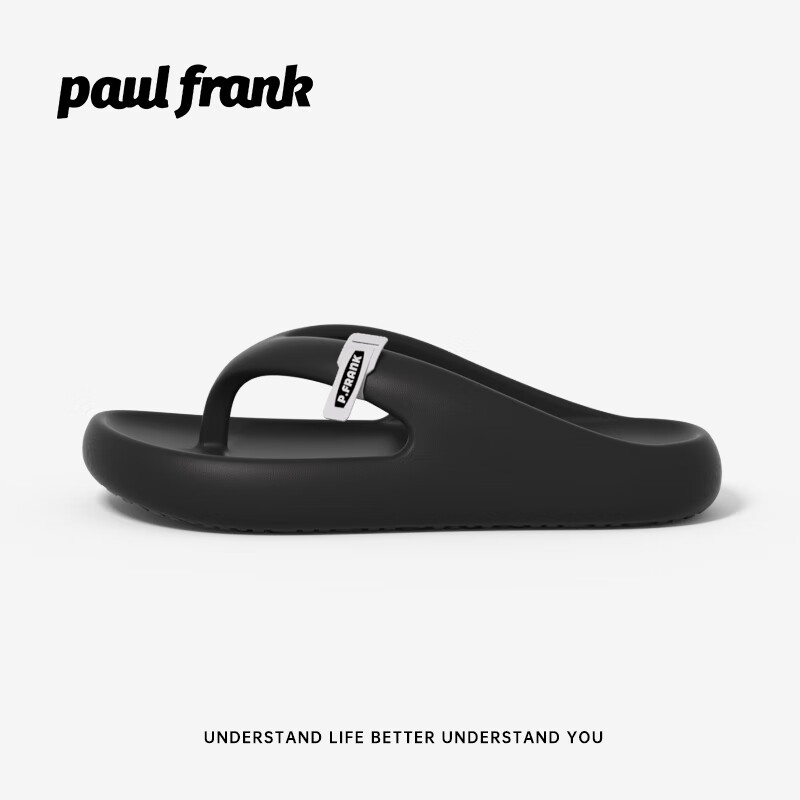 大嘴猴（paul frank）男士人字拖夹脚趾拖夏季外穿户外沙滩拖鞋家居鞋 暗夜黑 42-43 