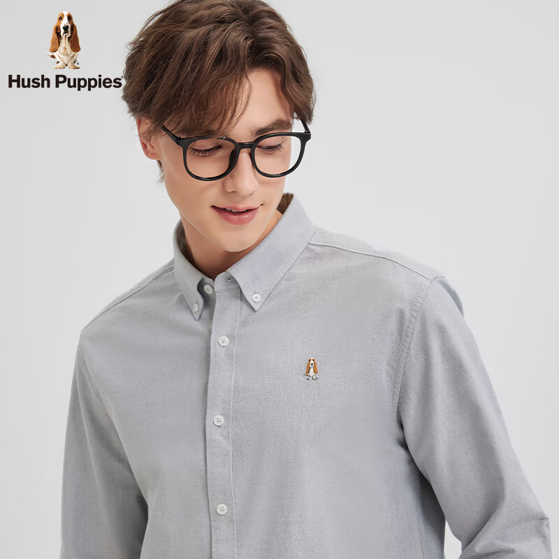 暇步士(Hush Puppies)【王天辰明星同款】男装2025春秋新款柔软舒适长袖衬衫 月光灰 L