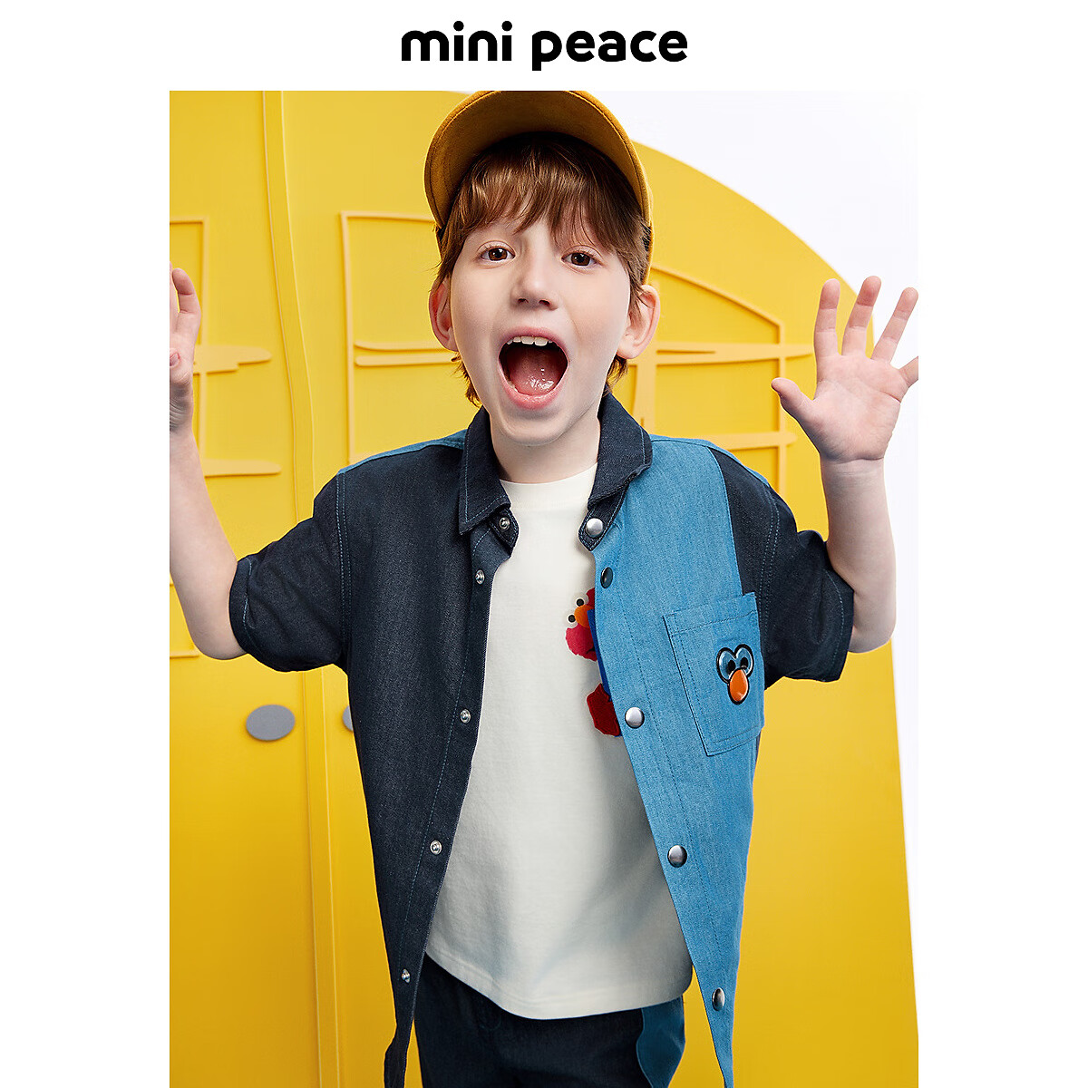 MiniPeace太平鸟童装夏新男童衬衫FACAF2202 牛仔深蓝 150