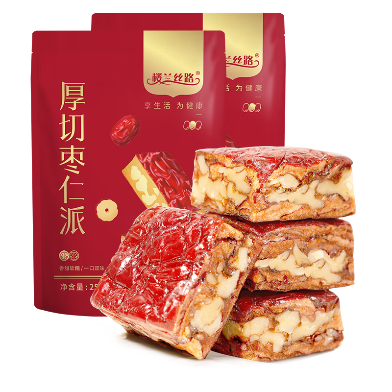 樓蘭絲路厚切棗仁派252g*2袋紅小派去核棗夾核桃蜜餞果干紅棗休閑零食