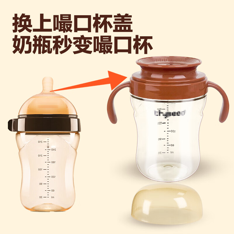 美玲妈妈小恐龙杯盖PPSU奶瓶配件直饮防喷水嘴手柄适用7.2厘米口径奶瓶 （棕色）嘬口杯盖