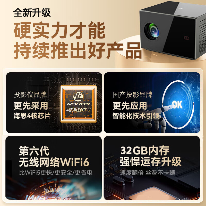 HUATWAI2025新款高亮家用投影仪 4K超高清家用卧室智能家庭影院 全自动校正对焦教育办公投影机 【超亮款】16G 白天直投 极清超亮 4K巨幕影院