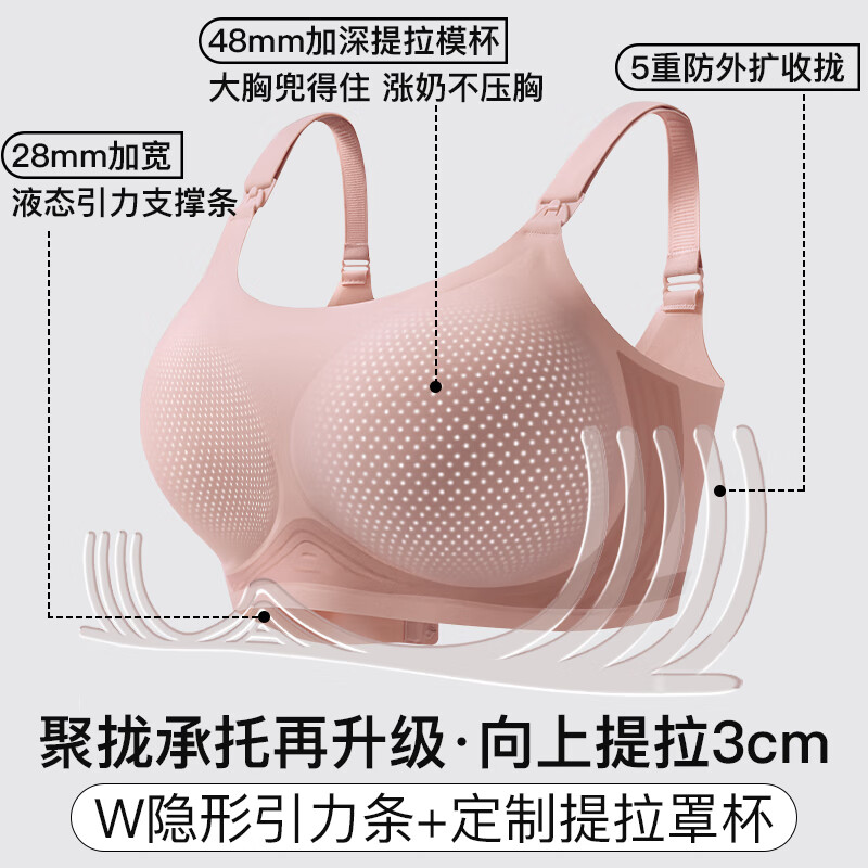 海狸嗨哩(McHiley)大码孕妇哺乳内衣女防下垂聚拢大胸产后喂奶专用文胸孕期全罩杯超 梅粉红+雪糯粉 L(115-145斤)