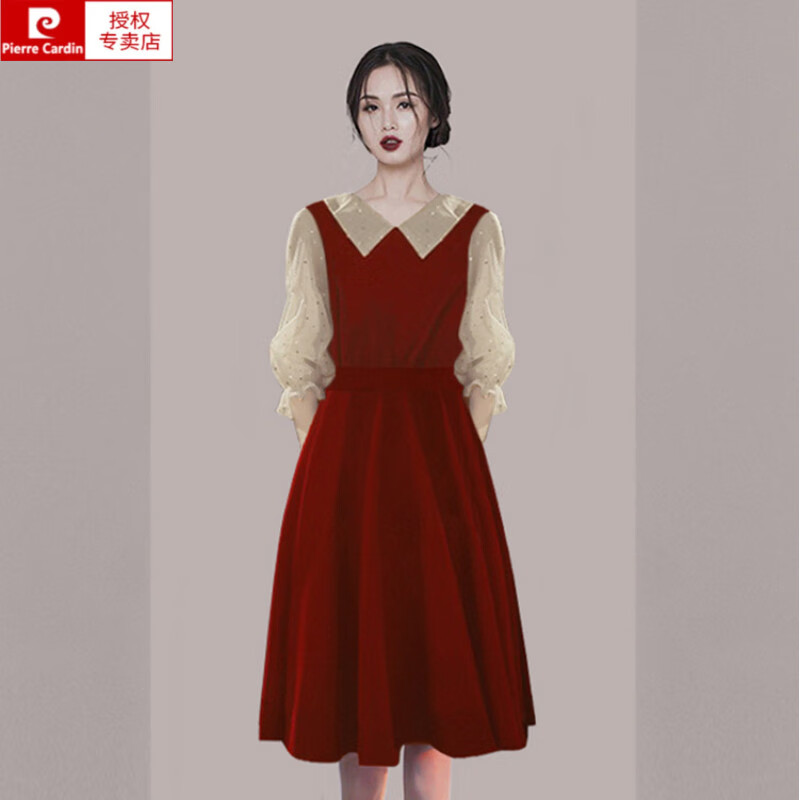 皮爾卡丹（pierre cardin）晚禮服女2025新款小個子聚會顯瘦泡泡 紅色 S