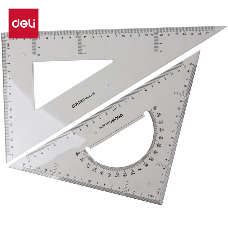 得力(deli)塑料三角尺直尺子 三角板量角器 学生文具 居家学习用品 6430  30cm