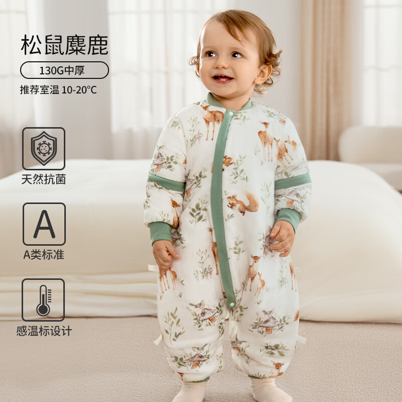 欧孕（OUYUN）婴儿分腿竹棉睡袋秋2024新款防踢被儿童宝宝睡袋全棉四季通用春季 松鼠麋鹿【厚夹棉】 【90码】推荐身高80-95cm