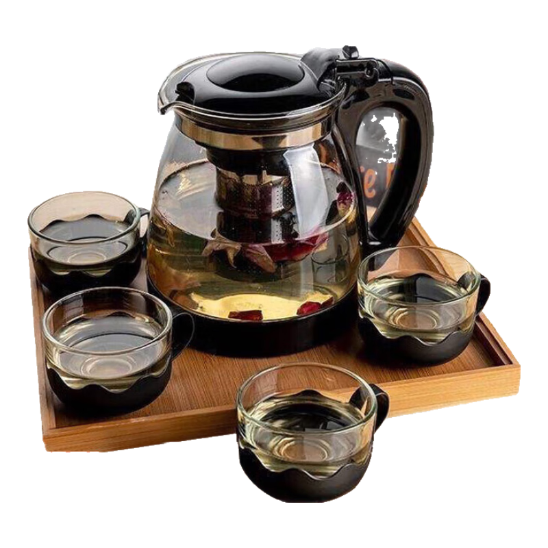 【京东物流】茶壶套装整套茶具大容量玻璃茶杯带滤网耐高温泡茶具 2000ML一壶+四杯套装【无茶盘】