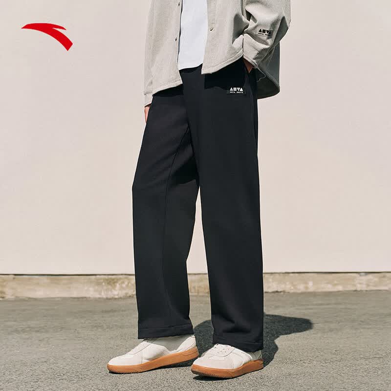 安踏潮流美式运动长裤男夏季新款针织直筒百搭休闲卫裤172528301 基础黑-2 S