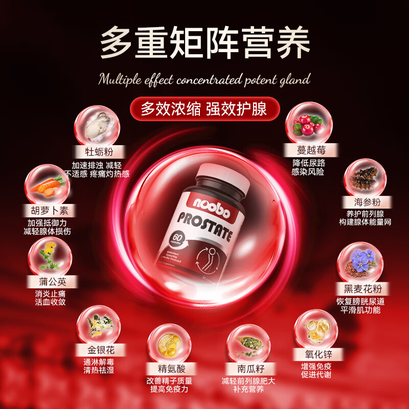 NOOBO男性慢性前列腺炎增生肥大钙化尿频尿急 锯棕榈番茄红素软胶囊 2瓶初效装