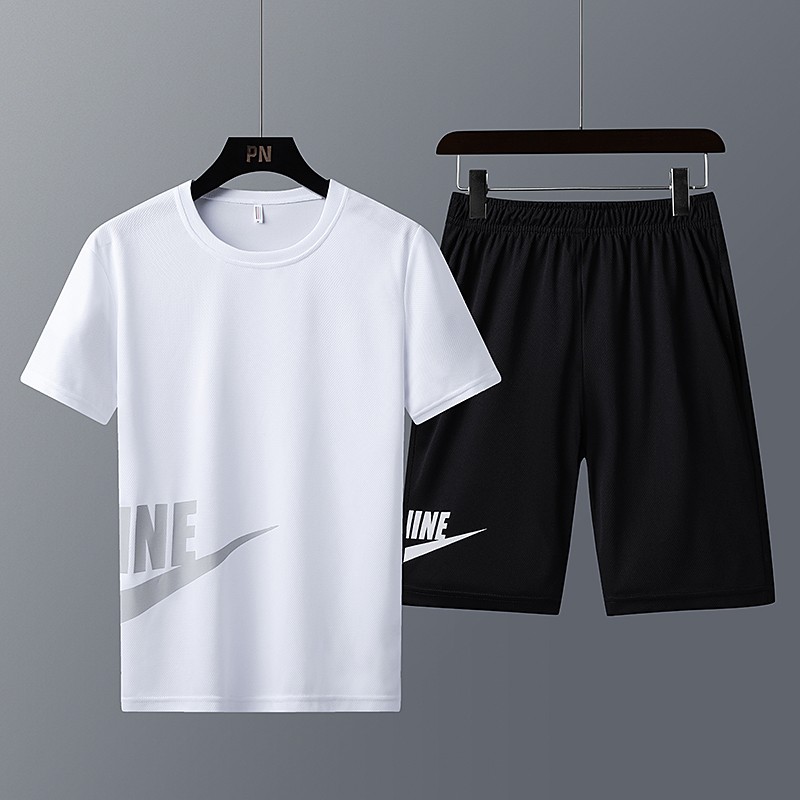 九灿运动套装男夏季跑步装备速干衣短袖T恤透气足球篮球训练健身衣服 白色 2XL(建议身高170-175)