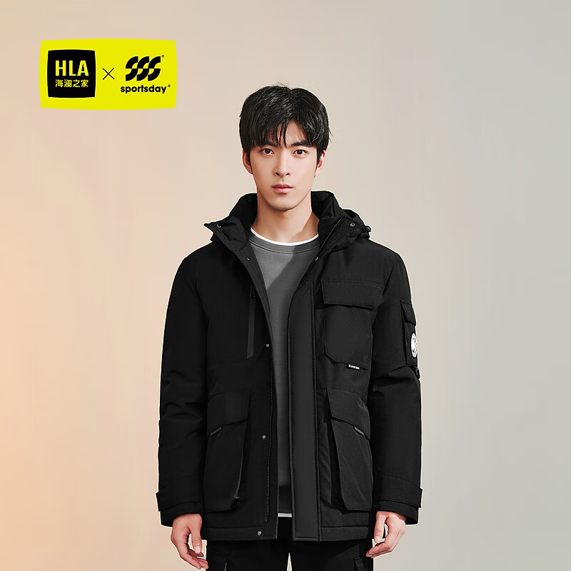 海澜之家（HLA）羽绒服男加厚三防石墨烯运动sportsday连帽外套男冬季 黑色5G L 175/92A 推荐69-75kg