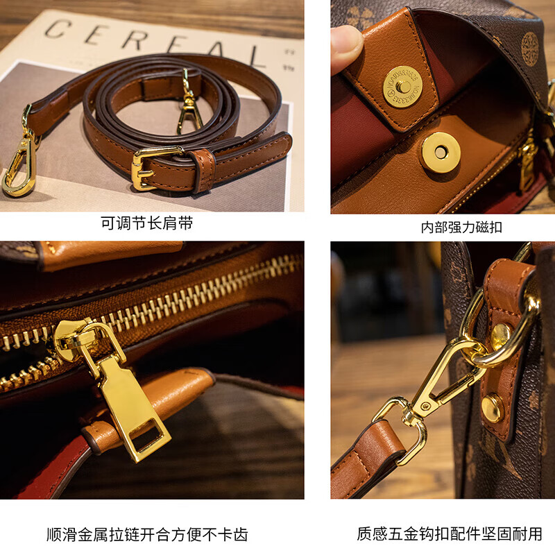 纪诗哲轻奢包包女包女士单肩包斜跨水桶包七夕圣诞节送女友老婆节日礼物 咖啡色【大号】 精美礼盒