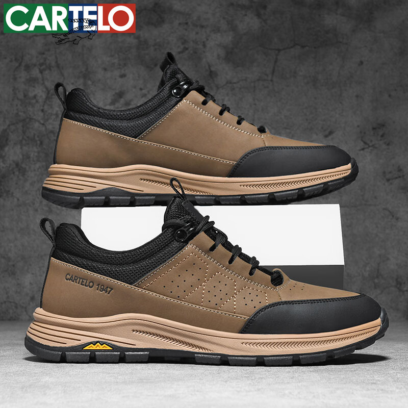 卡帝乐鳄鱼男鞋秋冬季新款男士休闲皮鞋时尚运动休闲鞋百搭舒适旅游鞋子 卡其 5607 39