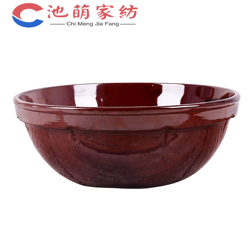 百圣牛和面盆揉面盆家用加厚瓷盆圓形粗陶盆瓦盆老式發(fā)面盆 小號(hào)紅盆 口徑33cm