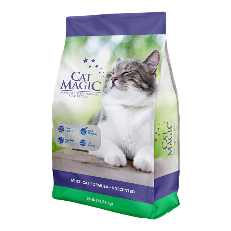 喵洁客CatMagic美国进口膨润土猫砂 25磅，除臭BUFF，99%除菌率，PICC 【紫标】经典无香25磅