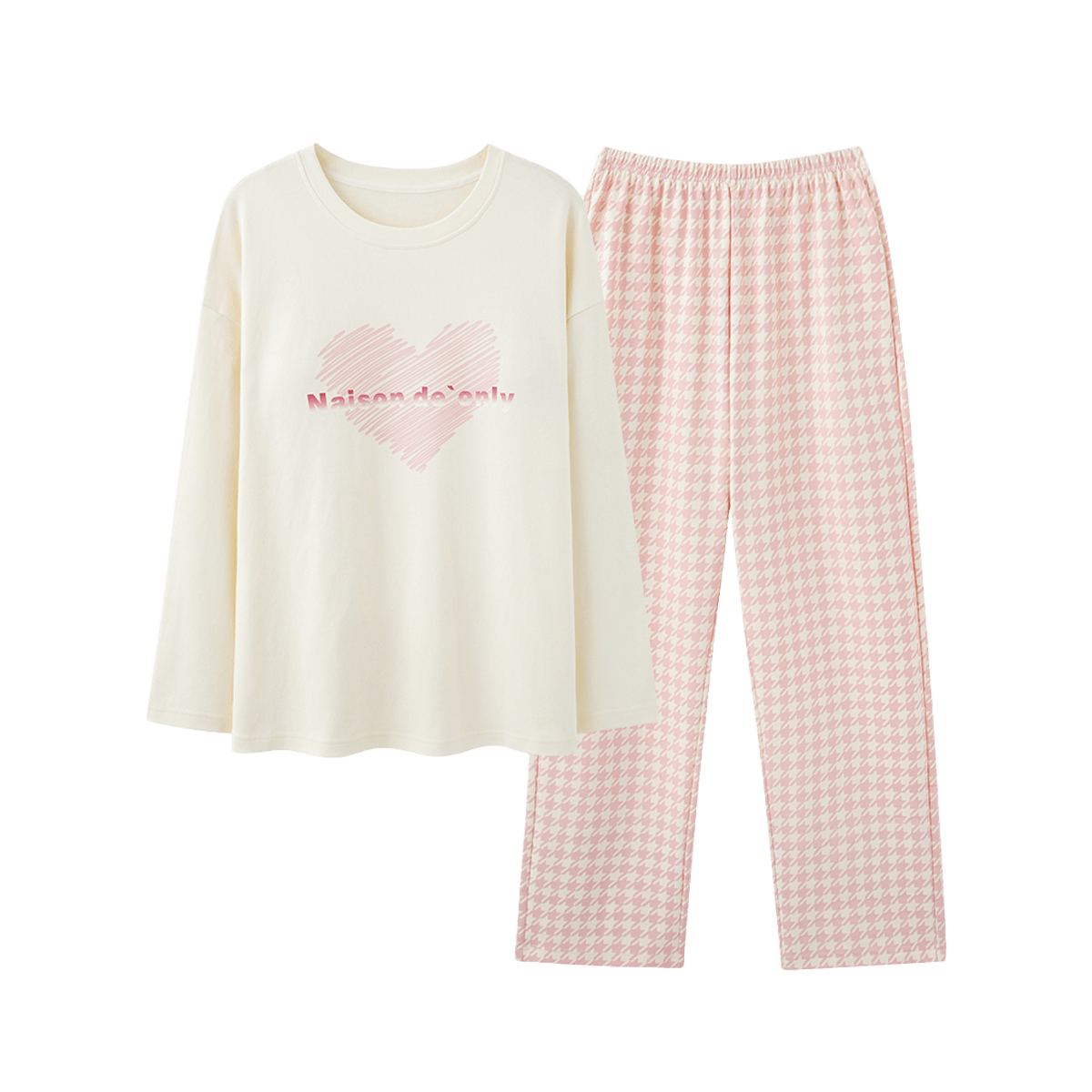 紫色花语【25年新款】带胸垫睡衣女士春秋长袖睡裤简约可外穿家居服 浅粉色 M （推荐80-100斤）