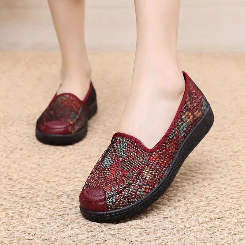 福盛祥新款老北京布鞋女软底妈妈鞋中老年奶奶鞋舒适防滑老人鞋老太太鞋 红色 42