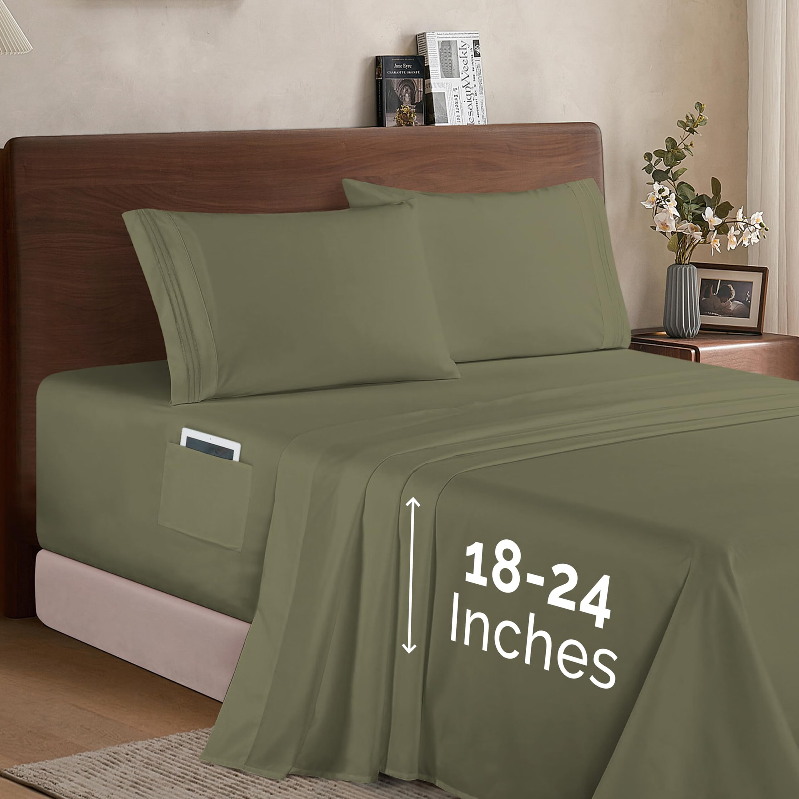 Elegant ComfortComfort 枕套和床单套装 加州特大号  鼠尾草绿色