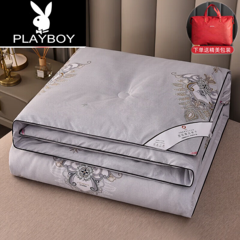 花花公子（PLAYBOY）夏季全棉羽絲絨被雙人夏涼被宿舍單人空調(diào)被子被芯3斤春秋薄被褥 輕語灰【可機洗水洗】 180x220cm春秋被6斤