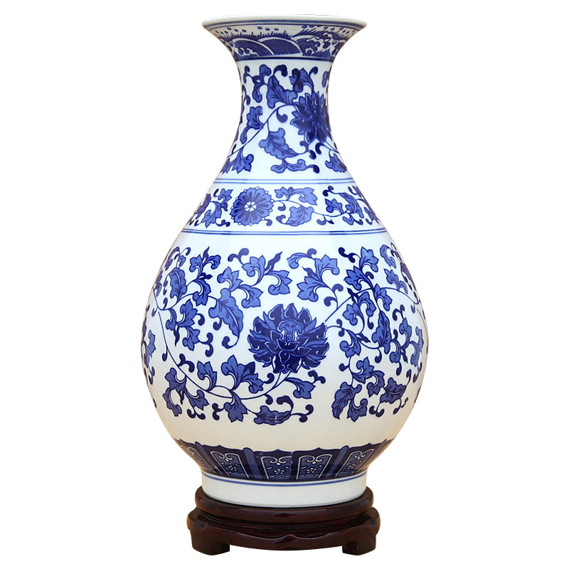 傲世景德鎮(zhèn)陶瓷器青花瓷花瓶工藝品客廳擺件玄關(guān)辦公室博古架裝飾品 青花纏枝蓮玉壺春+底座+證書