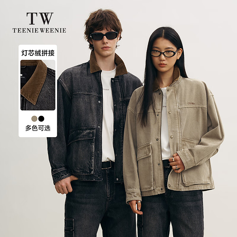 Teenie Weenie Men【男女同款】小熊男装牛仔夹克2025年春季新款拼接外套 黑色 L