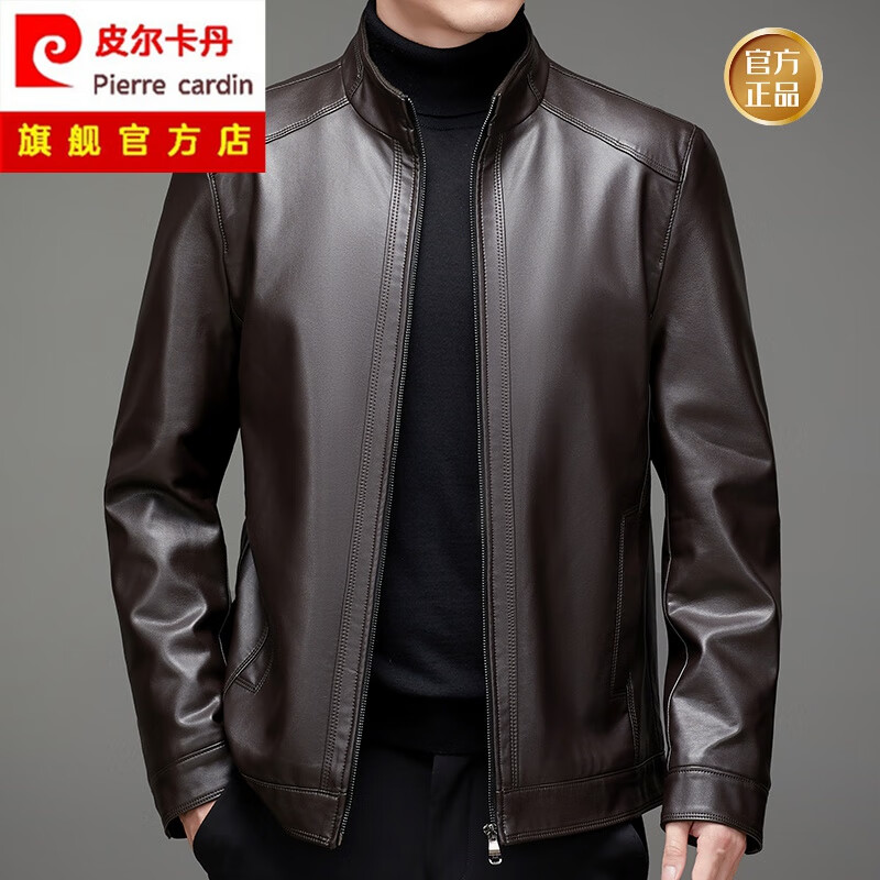 皮尔卡丹（pierre cardin）羊皮真皮皮衣男士休闲加肥加大码中老年皮衣男秋冬季立领软皮夹克 2952咖色 薄款 2XL 185 建议155-170斤