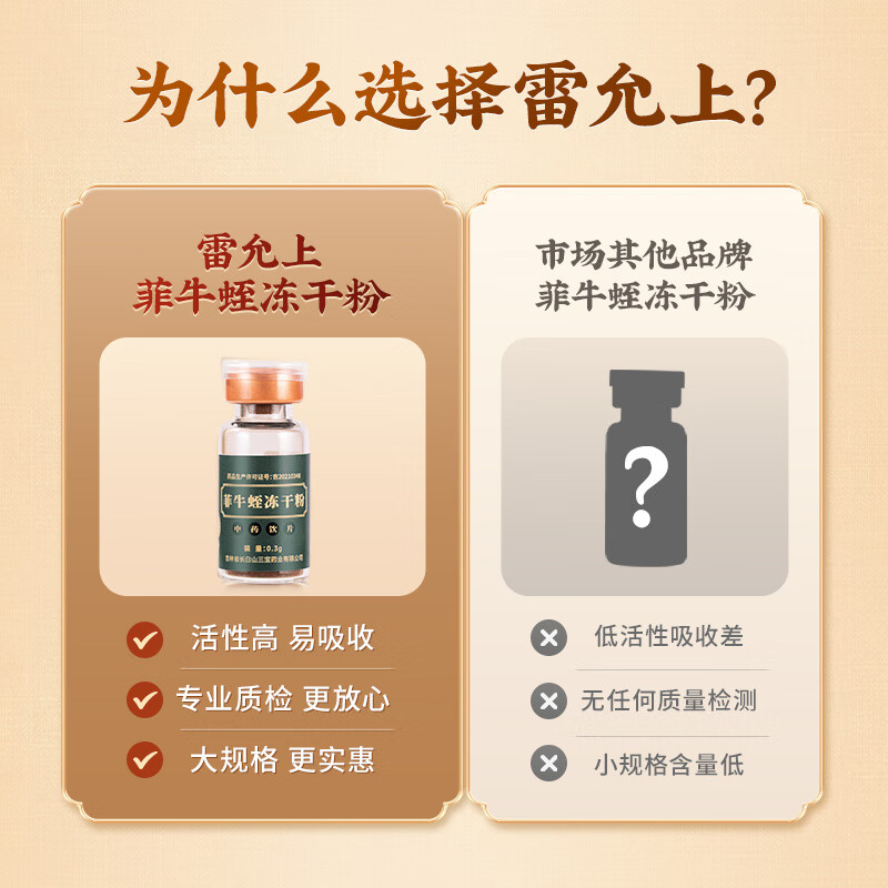 雷允上菲牛蛭冻干粉0.3g*10瓶中药饮片 破血通经 逐瘀消癥 用于中风偏瘫 脑血栓高脂血症高血压病 【逐瘀消癥】菲牛蛭冻干粉*3盒送糯米纸