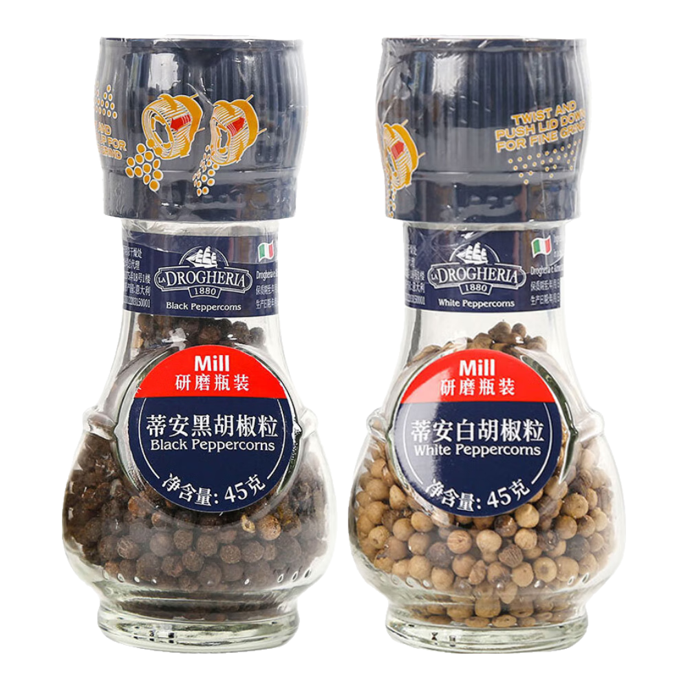 蒂安意大利进口蒂安黑白胡椒粉  调味料 黑胡椒粒+白胡椒粒90g*2瓶