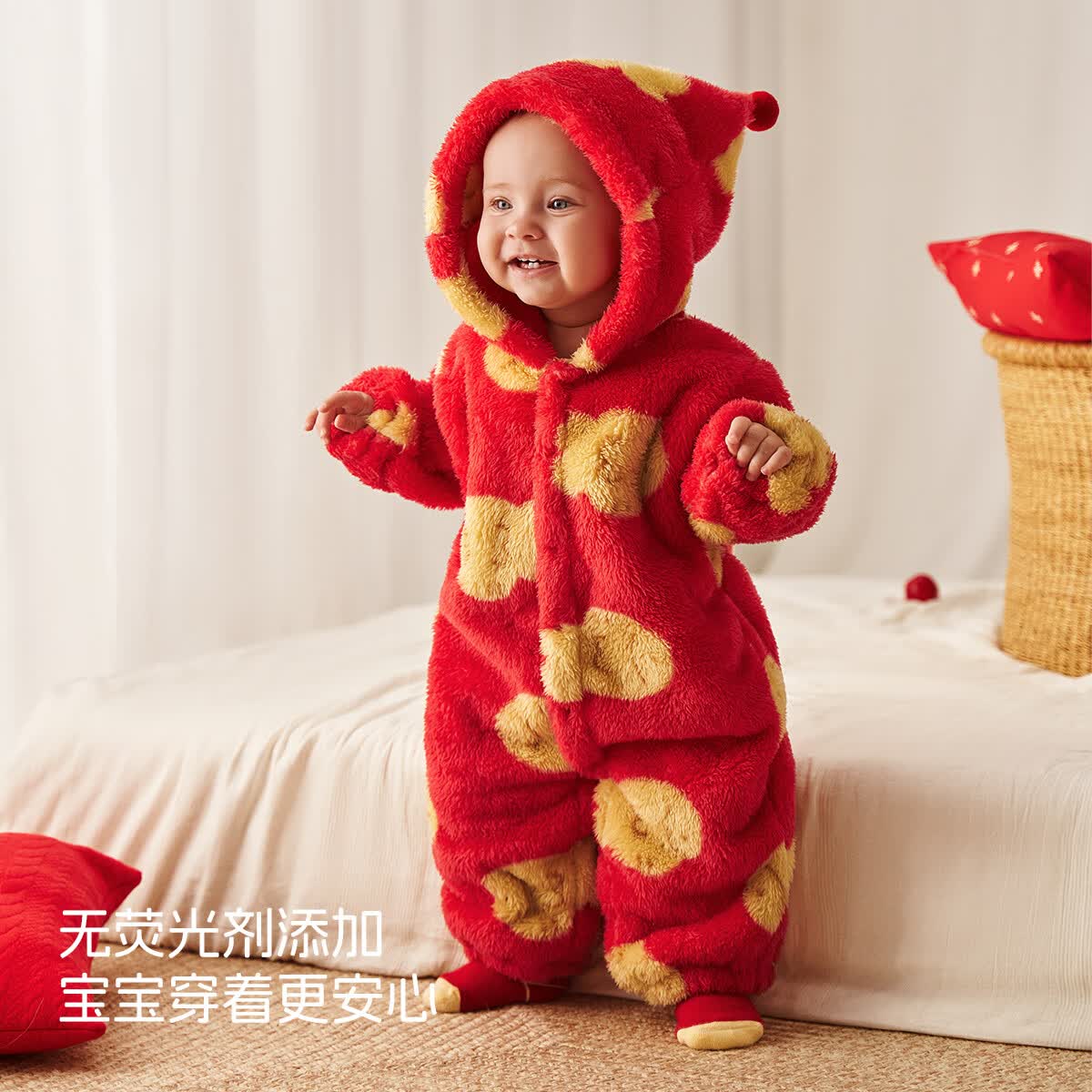 aqpa爱帕新生儿婴儿衣服夹丝夹棉秋冬保暖发热宝宝连体衣哈衣爬服 金鱼 100cm