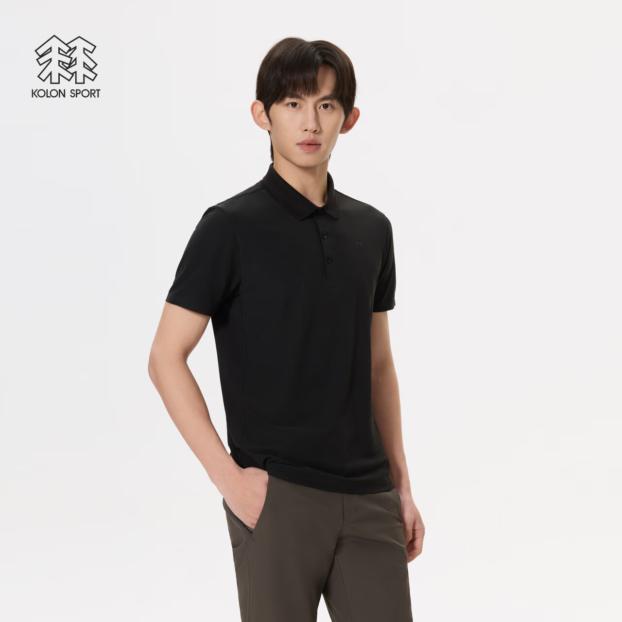 KOLON SPORT/可隆速干POLO衫 男子夏戶外運(yùn)動(dòng)商務(wù)通勤吸濕短袖T恤 LHPT5ST827-BK 黑色 XL 180/100A