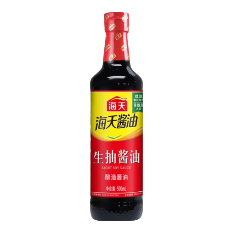 海天生抽酱油老抽酱油家用瓶装提味增鲜红烧上色非转基因黄豆酿造酱油 生抽酱油500mL*1瓶