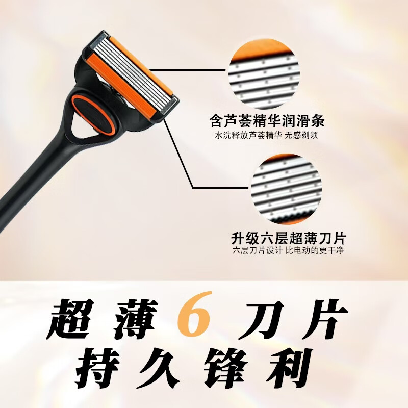 吉耏利新款六层刀片男士剃须刀手动刮胡刀刮脸刀进口不锈钢通用刀片刀架手动剃刀男 1刀柄+16刀头（送收纳盒+剃须膏