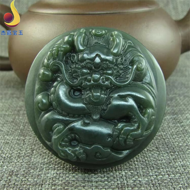 杰嘉宝玉原创和田玉青玉龙皮带扣腰扣龙腾四海男士腰带玉石挂件腰佩证书