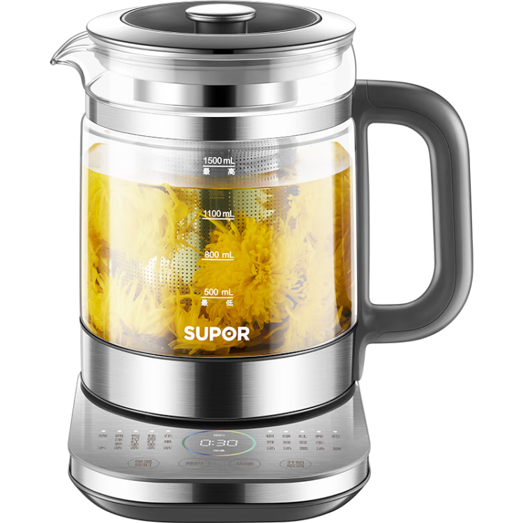 苏泊尔（SUPOR）纯钛养生壶 玻璃面板烧水壶 316L不锈钢恒温煮茶器  加大滤网 电热水壶多段保温1.5L SW-15YJ55