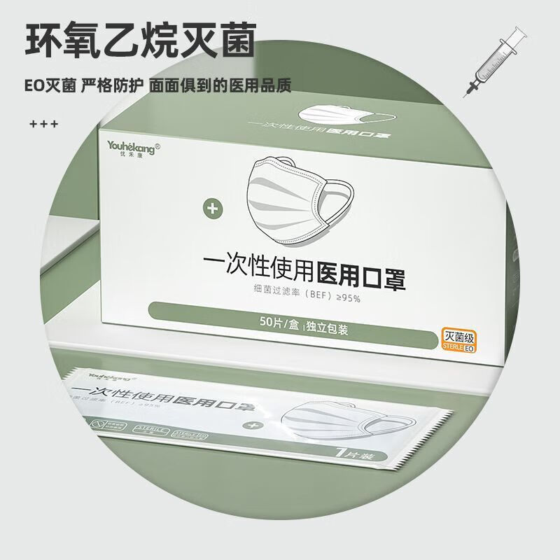 优禾康一次性外科口罩三层外用口罩医生防护独立包装 级/50只独立包装型