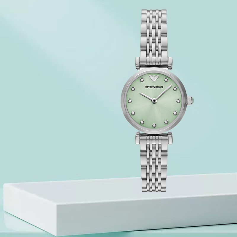 EMPORIO ARMANI 阿玛尼满天星女表七夕情人节生日礼物送女友镶钻时尚石英腕表 【明星同款】绿盘钢带 AR11667