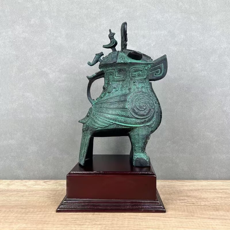 纯铜仿古青铜器妇好鸮尊家居日常兽面纹摆件送礼留念 黑色