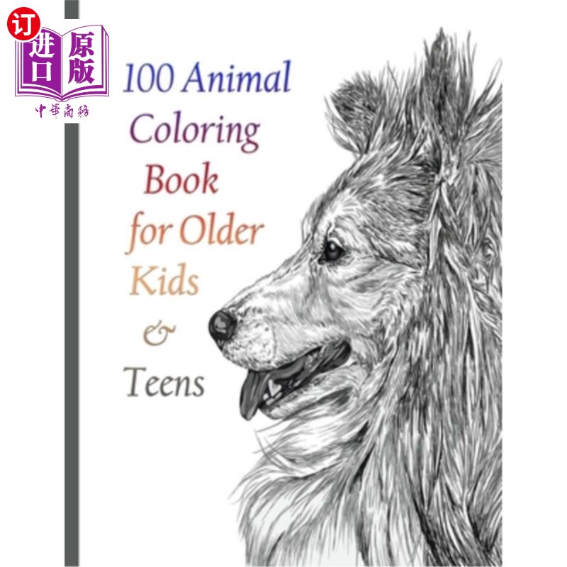 海外直订100 animal coloring book for older kids & teens: an