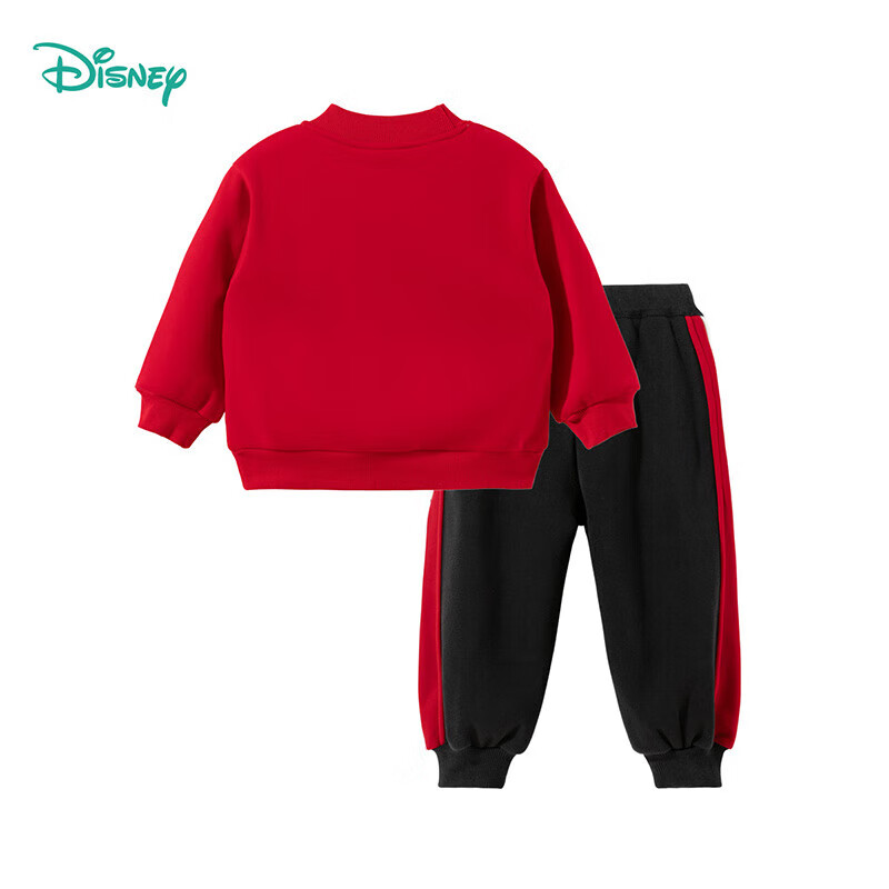 迪士尼宝宝（Disney Baby）男童新年款拜年服刺绣时尚加绒保暖舒适休闲百搭儿童卫衣套装 ZD1ET002男童大红 130