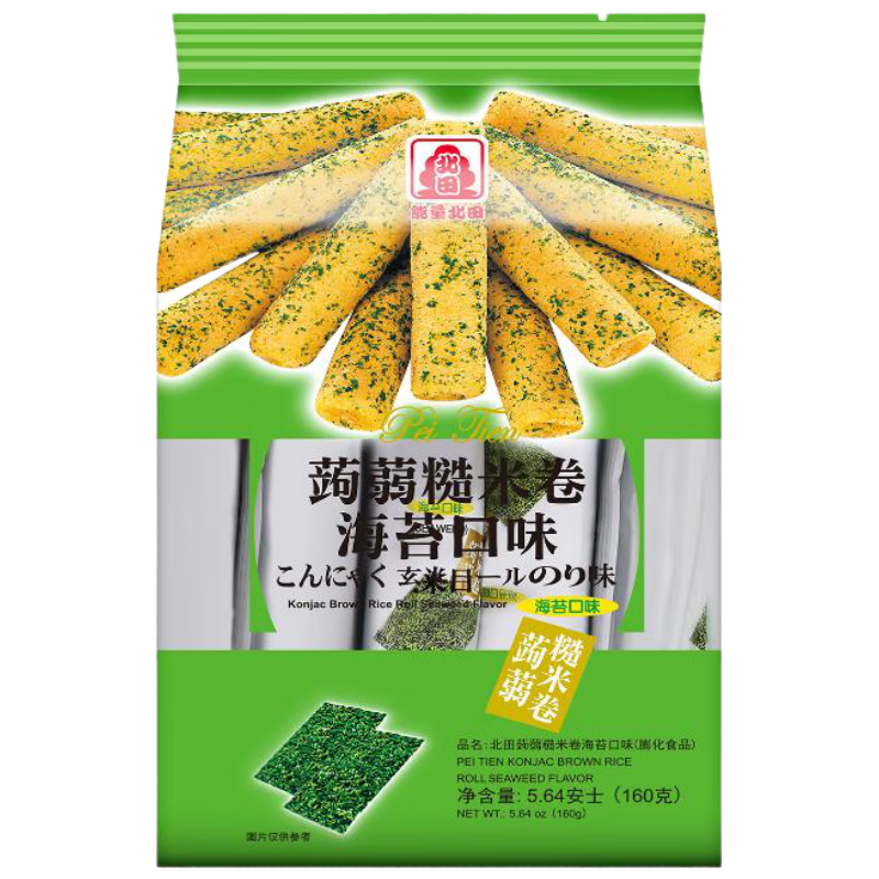 北田 蒟蒻糙米卷海苔口味160g（10g*16條）獨立包裝 膨化休閑零食