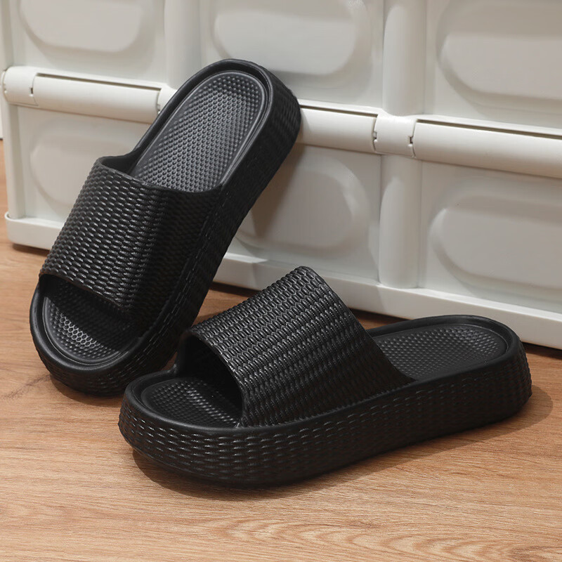 惠夫人拖鞋女厚底夏季新款网红户外踩屎感居家防滑按摩底EVA情侣拖鞋男 黑色 40-41 【适合39-40码】