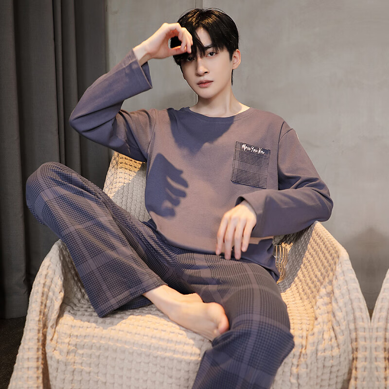 猫人精梳纯棉 180g 圆领男士家居服可外穿100%纯棉2025春季新品 49M75084 2XL