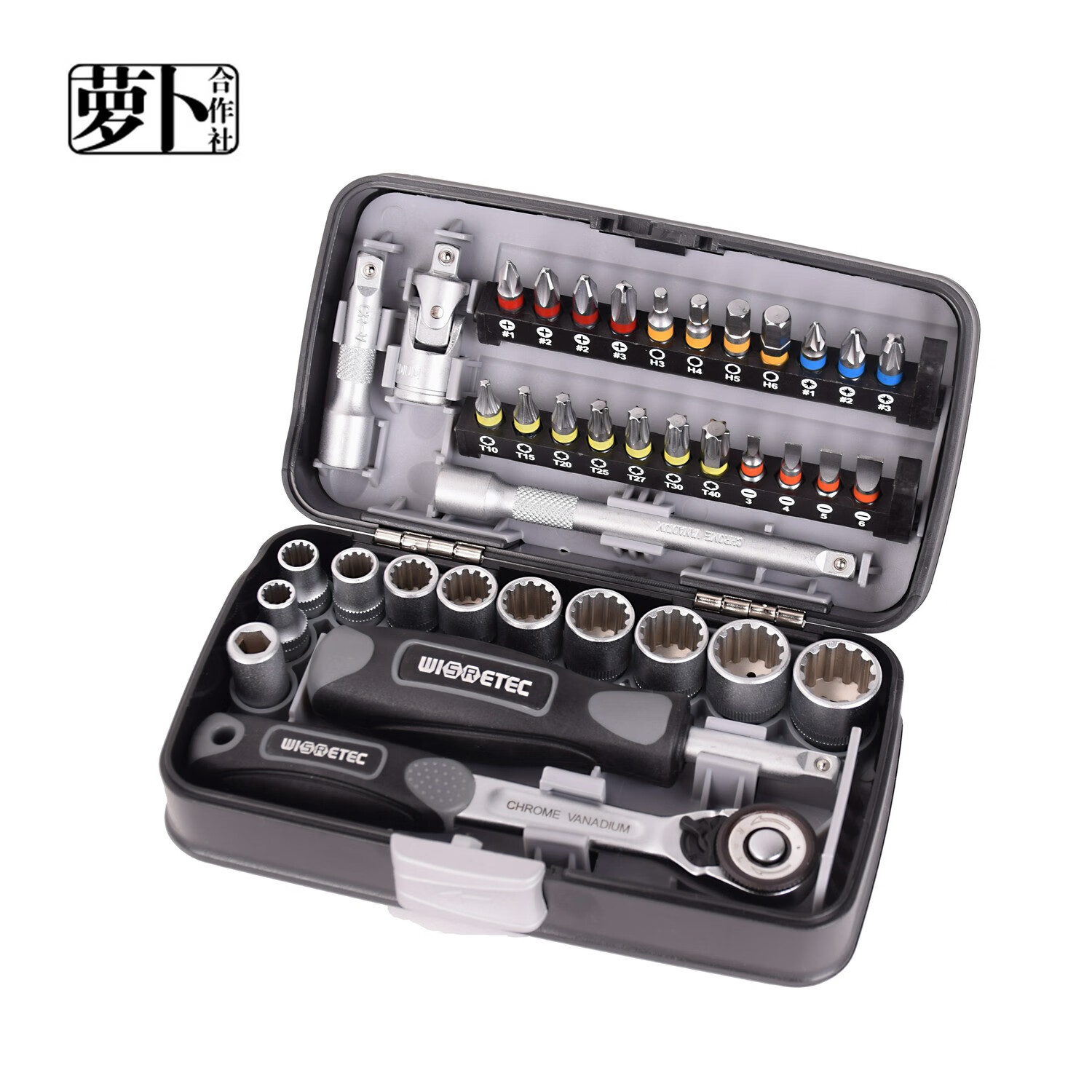 WISRETEC蘿卜合作社迷你棘輪扳手套筒螺絲刀 多功能組合工具套裝 灰色 s3827