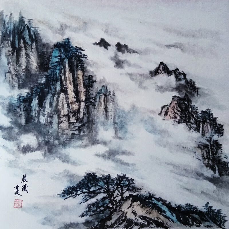 墨楼开敏大师国画山水画横幅清绿山水墨缘斋文化书画艺术家居装 晨曦