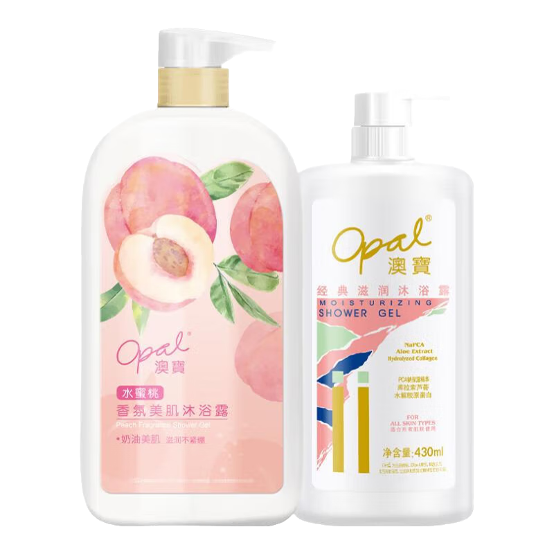 澳寶植萃沐浴露保濕補水滋潤美肌持續(xù)留香家庭裝沐浴液男女士通用 （水蜜桃+經(jīng)典滋潤) 共 1370g 1套 940g