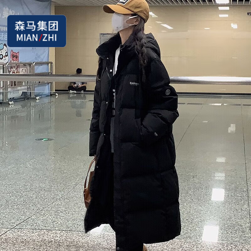 棉致中長(cháng)款羽絨棉服女冬季2024年新款學(xué)生過(guò)膝外套加厚保暖面包服 黑色 M 建議100-115斤