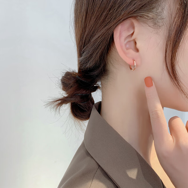 18k玫瑰金色耳环玫瑰金耳扣2025新款小耳圈女素圈圆圈 光面耳扣*玫瑰金:10mm