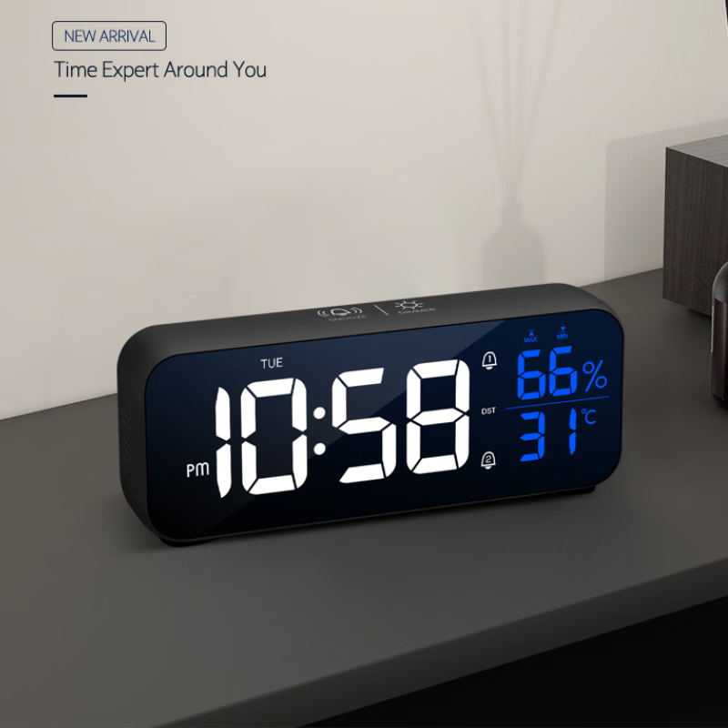 创意多功能电子闹钟LED静音电子钟镜面学生时钟创意座钟贪睡功能 8820A白色