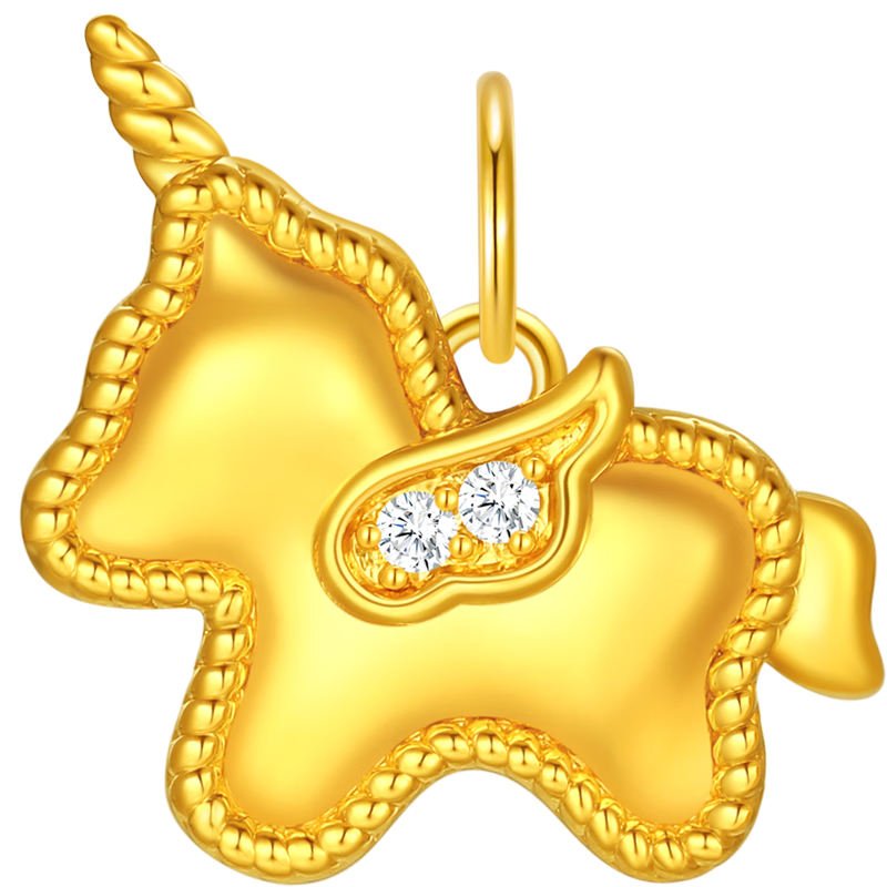 潮宏基 至簡馬上有錢黃18k金吊墜女彩金鉆石小馬掛墜生肖馬年本命年禮物 單吊墜(贈(zèng)銀鏈)